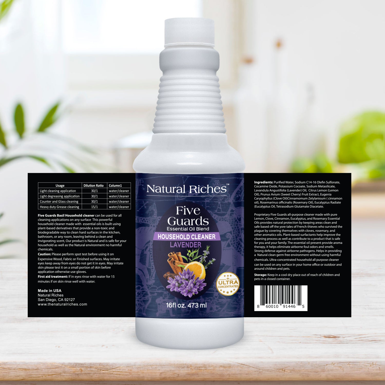 Natural Riches Household Cleaner Concentrate Five Guards  with Lavender Essential oil 16 fl.oz