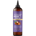 Bottle of Natural Riches Moroccan Argan Oil Hair Treatment Purple with Linseed Extract on a white background