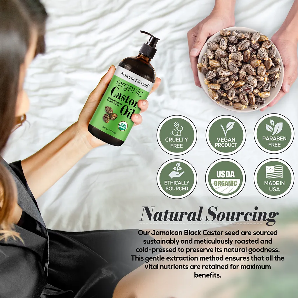 Natural Riches Organic Castor Oil Cold pressed Glass Bottle USDA certified