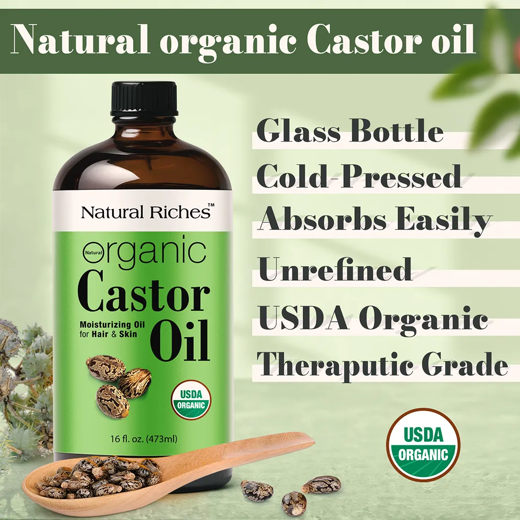 Natural Riches Organic Castor Oil Cold pressed Glass Bottle USDA certified