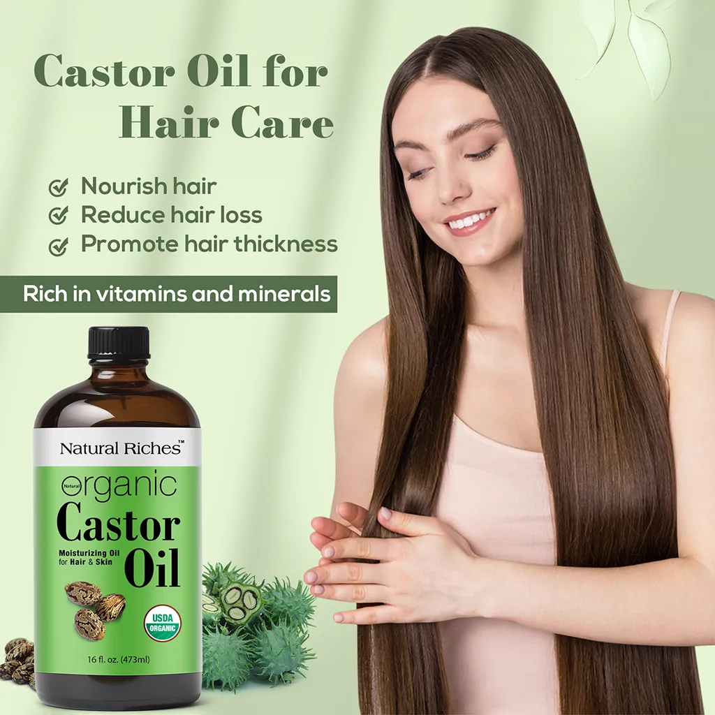 Natural Riches Organic Castor Oil Cold pressed Glass Bottle USDA certified