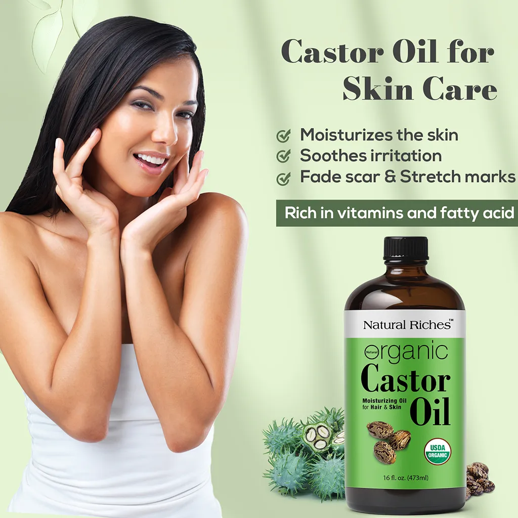 Natural Riches Organic Castor Oil Cold pressed Glass Bottle USDA certified