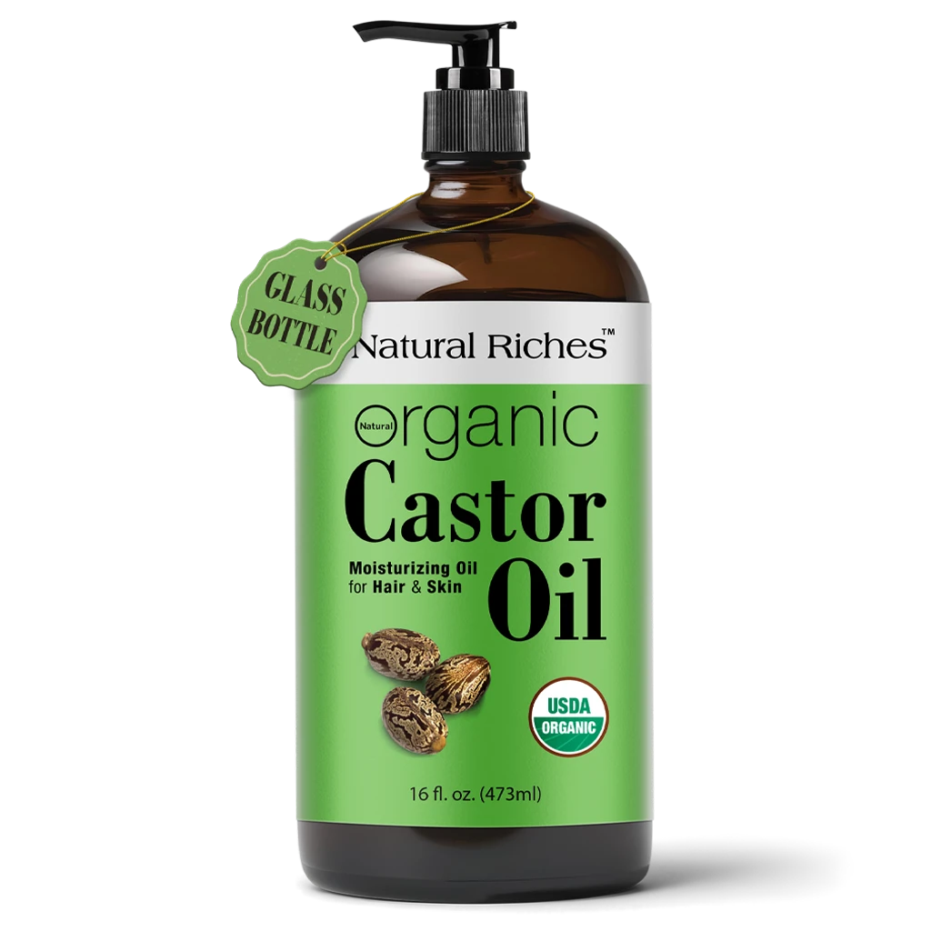 Natural Riches Organic Castor Oil Cold pressed Glass Bottle USDA certified