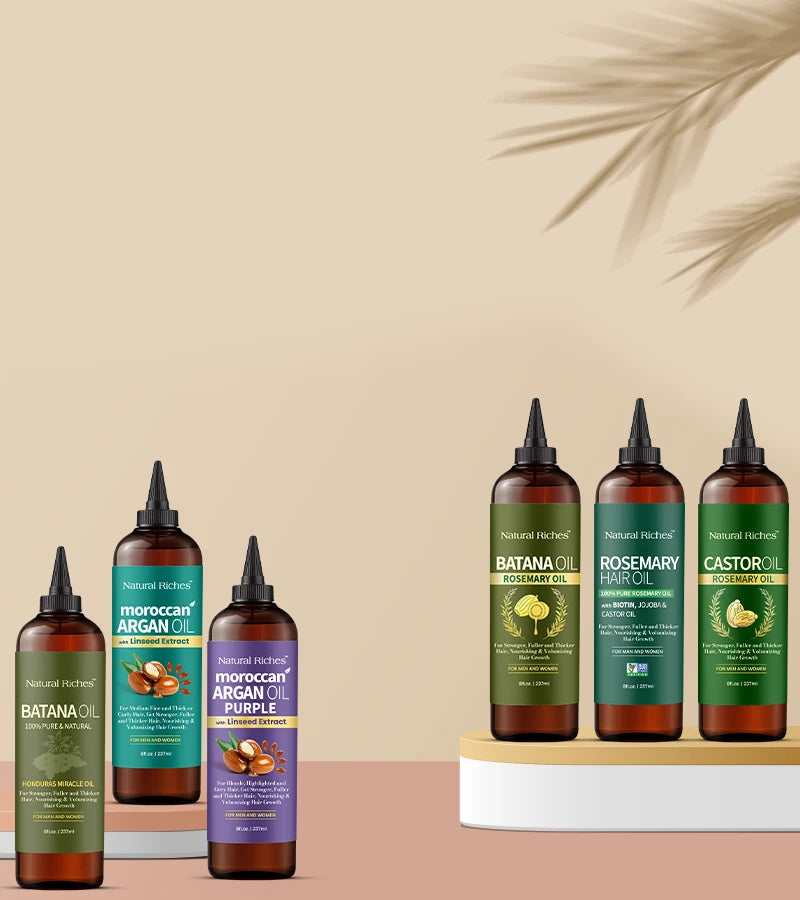 Set of natural hair care products with labels on a beige background