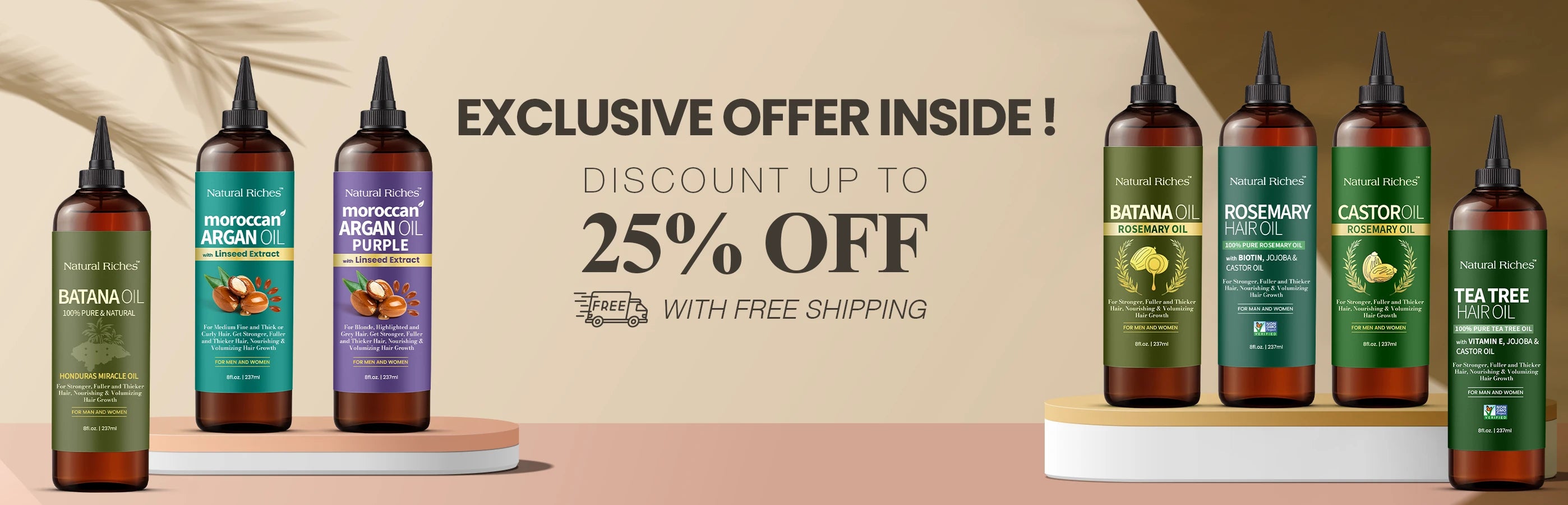 banner of Natural riches hair oil collection wit 25% off discount