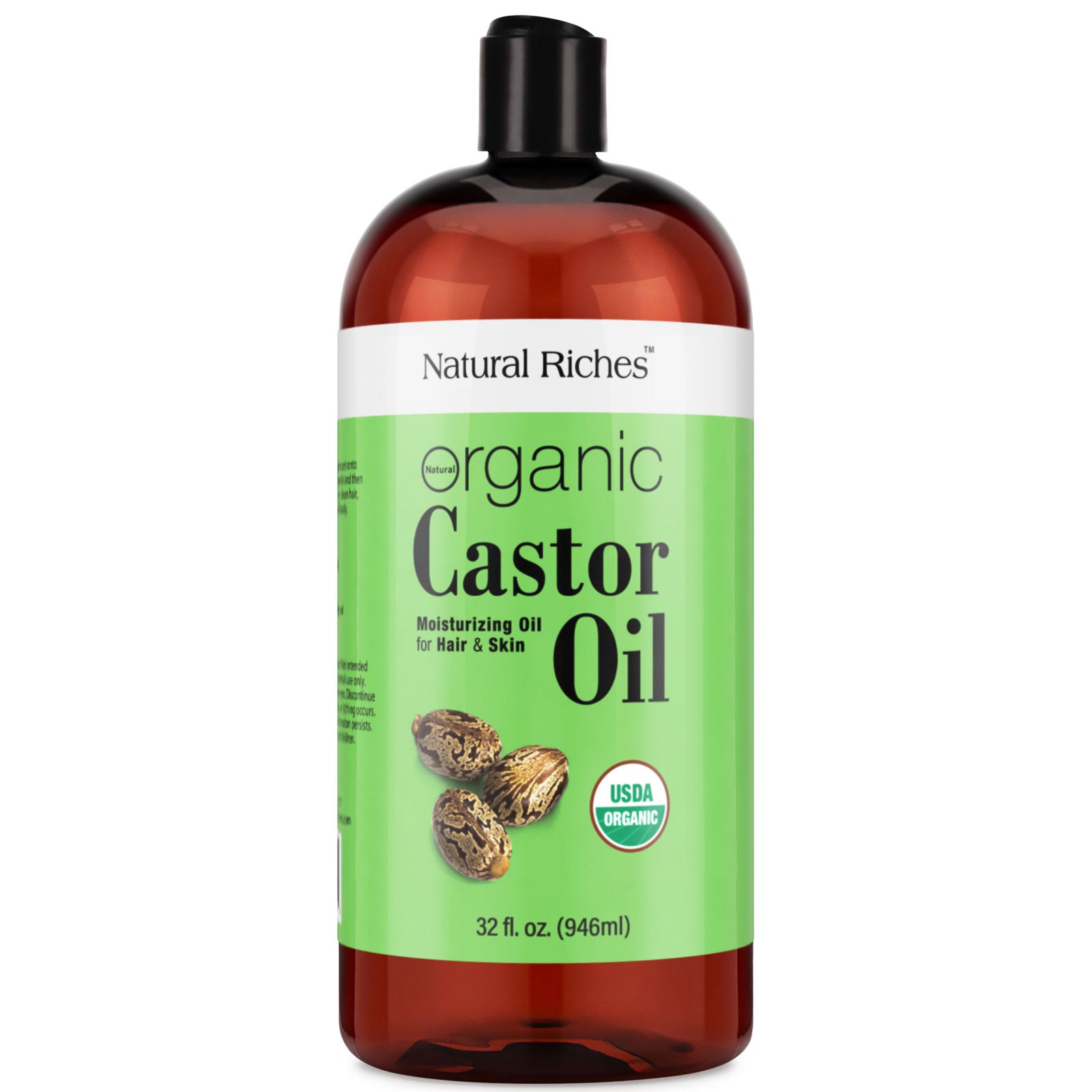 Pure Organic Castor oil for hair and skin by natural riches 32 fl oz