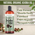 Natural Riches Organic Jojoba Oil, Pure Moisturizing Oil for Face, Hair, Skin &amp; Nails Cold Pressed Hexane Free