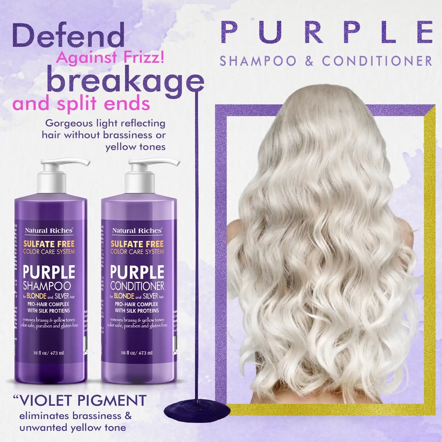 Natural Riches Sulfate Free Purple shampoo and conditioner for blonde and silver hair