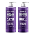 Two bottles of Natural Riches Silver Shine Purple Shampoo and Conditioner on a white background